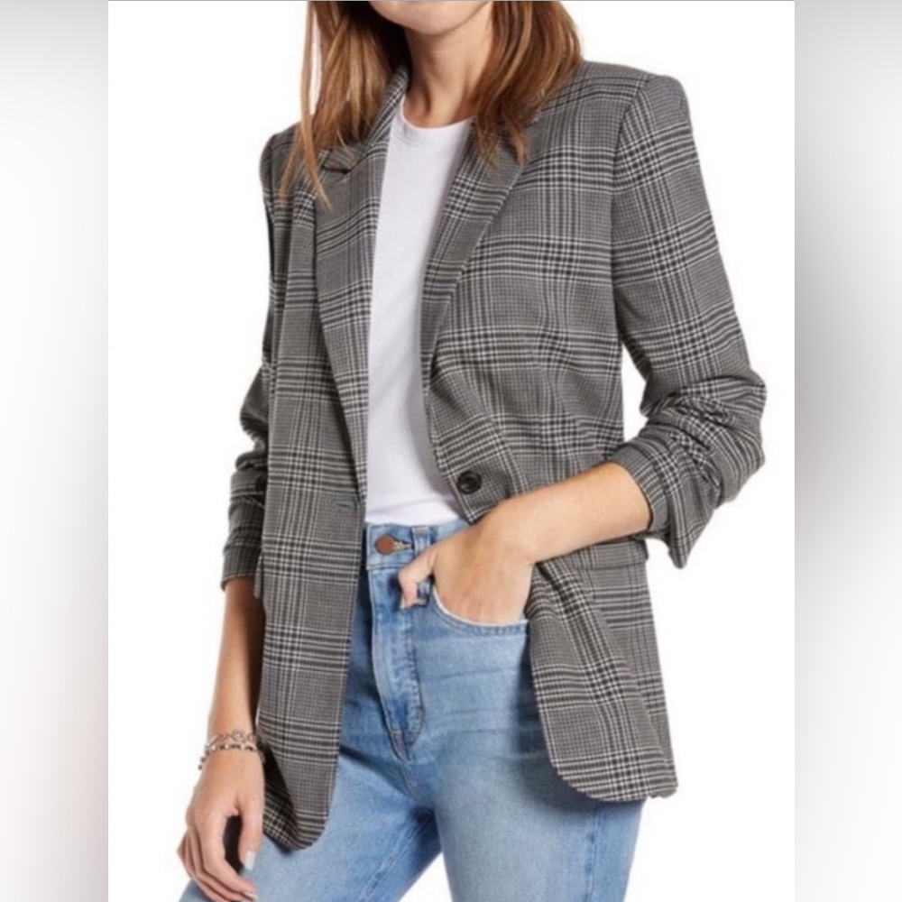 Something Navy Grey Plaid Kate Blazer